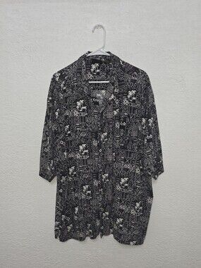 OP Black and White Tropical Print Casual Button-Down Shirt